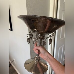 Large Silver Compote with Grape Accents